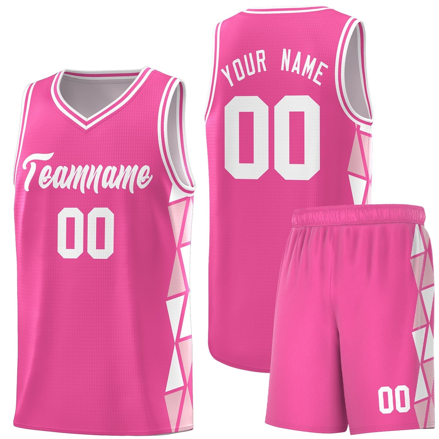 Custom Pink White-Light Pink Side Two-Color Triangle Splicing Sports Uniform Basketball Jersey