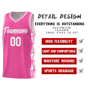 Custom Pink White-Light Pink Side Two-Color Triangle Splicing Sports Uniform Basketball Jersey