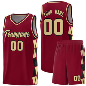 Custom Crimson Khaki-Black Side Two-Color Triangle Splicing Sports Uniform Basketball Jersey