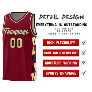 Custom Crimson Khaki-Black Side Two-Color Triangle Splicing Sports Uniform Basketball Jersey