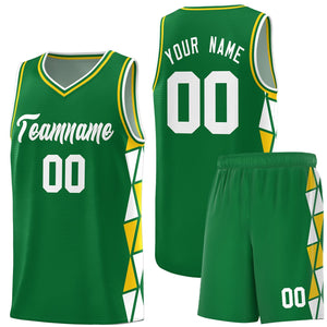 Custom Kelly Green White-Gold Side Two-Color Triangle Splicing Sports Uniform Basketball Jersey