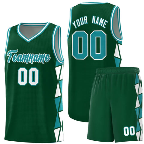 Custom Green Aqua-White Side Two-Color Triangle Splicing Sports Uniform Basketball Jersey
