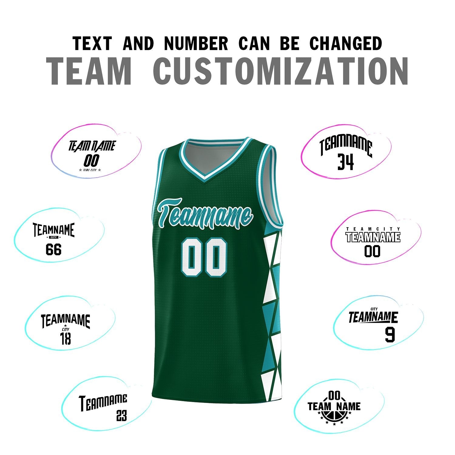 Custom Green Aqua-White Side Two-Color Triangle Splicing Sports Uniform Basketball Jersey