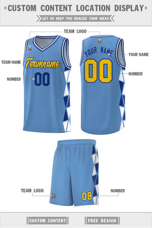 Custom Light Blue Royal-White Side Two-Color Triangle Splicing Sports Uniform Basketball Jersey