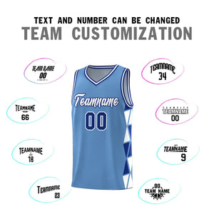 Custom Light Blue Royal-White Side Two-Color Triangle Splicing Sports Uniform Basketball Jersey