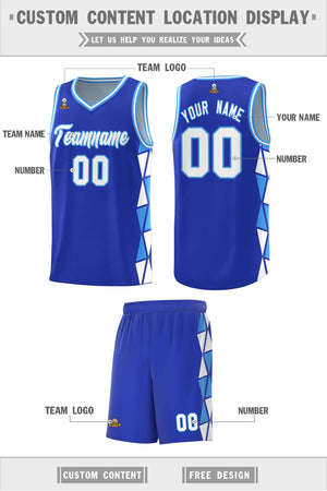 Custom Royal White-Powder Blue Side Two-Color Triangle Splicing Sports Uniform Basketball Jersey