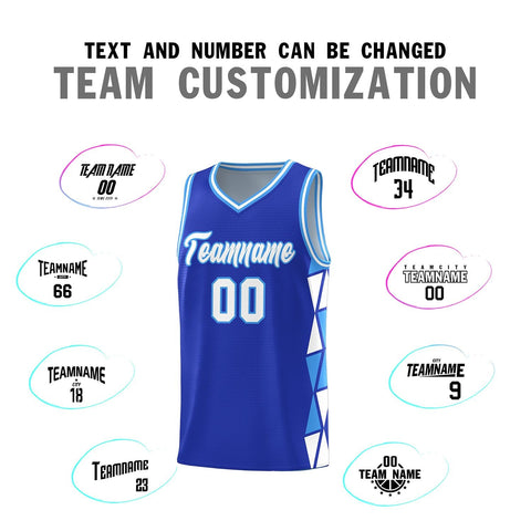 Custom Royal White-Powder Blue Side Two-Color Triangle Splicing Sports Uniform Basketball Jersey