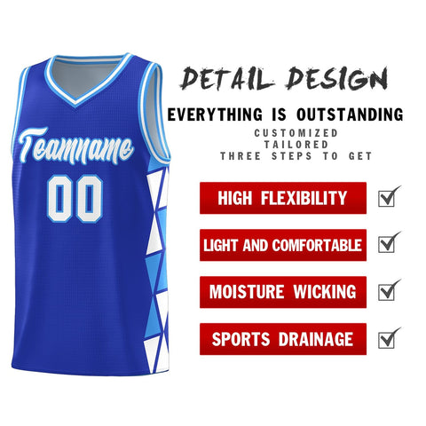 Custom Royal White-Powder Blue Side Two-Color Triangle Splicing Sports Uniform Basketball Jersey