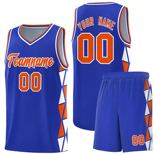 Custom Royal Orange-White Side Two-Color Triangle Splicing Sports Uniform Basketball Jersey