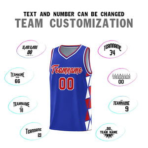 Custom Royal Red-White Side Two-Color Triangle Splicing Sports Uniform Basketball Jersey