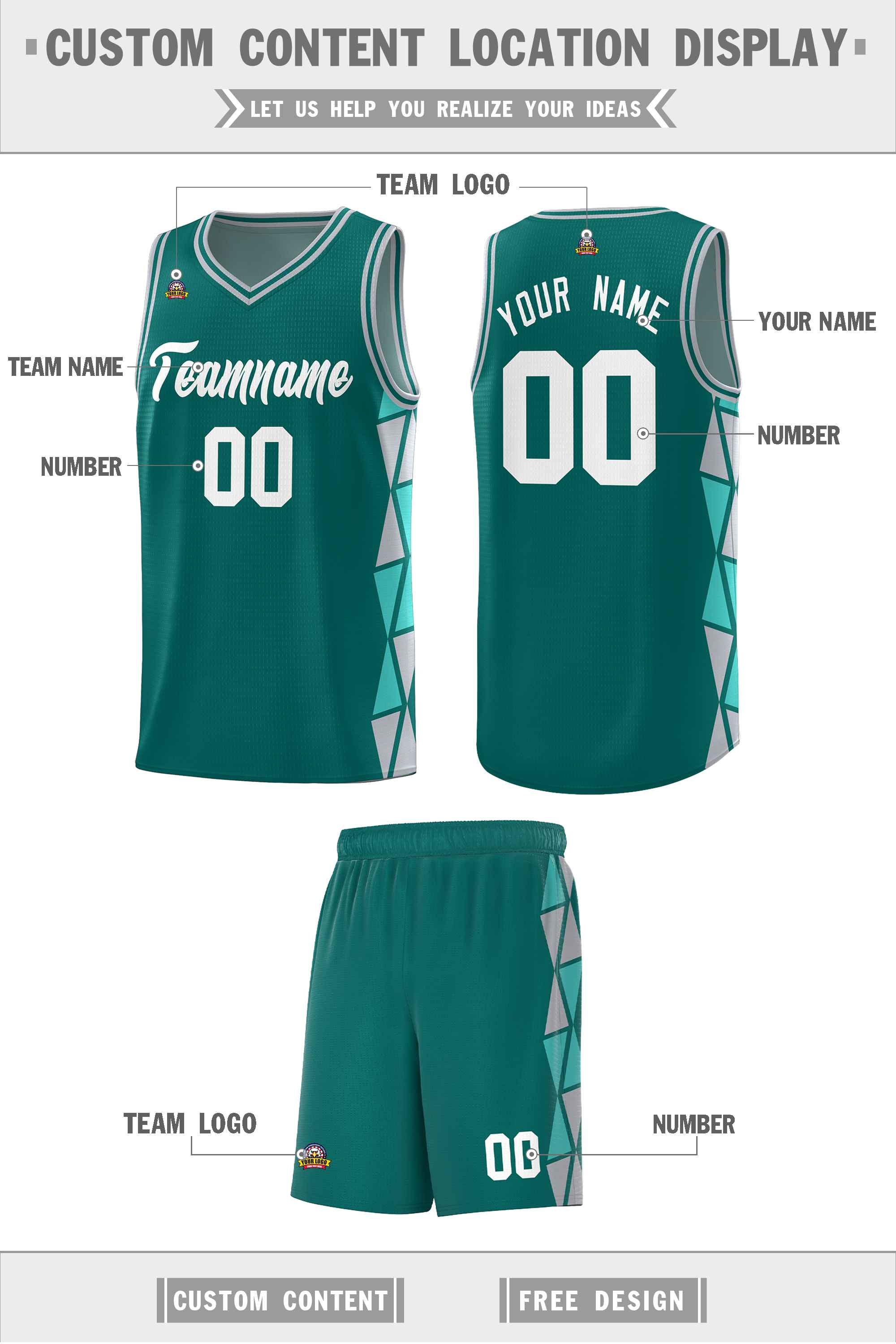 Custom Aqua Gray-Aqua Side Two-Color Triangle Splicing Sports Uniform Basketball Jersey