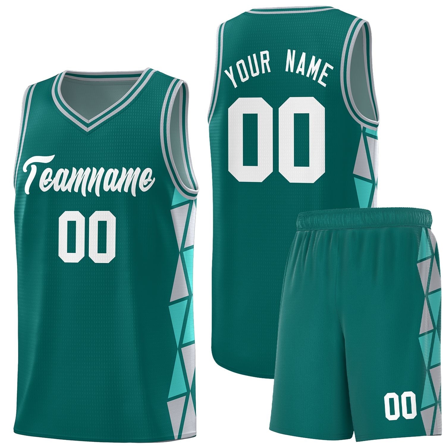 Custom Aqua Gray-Aqua Side Two-Color Triangle Splicing Sports Uniform Basketball Jersey