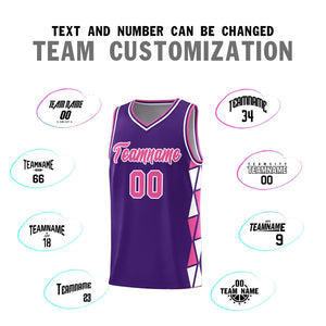 Custom Purple Pink-White Side Two-Color Triangle Splicing Sports Uniform Basketball Jersey