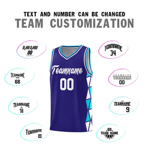 Custom Violet Sky Blue-White Side Two-Color Triangle Splicing Sports Uniform Basketball Jersey