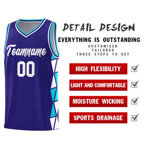 Custom Violet Sky Blue-White Side Two-Color Triangle Splicing Sports Uniform Basketball Jersey