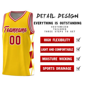 Custom Gold Red-White Side Two-Color Triangle Splicing Sports Uniform Basketball Jersey