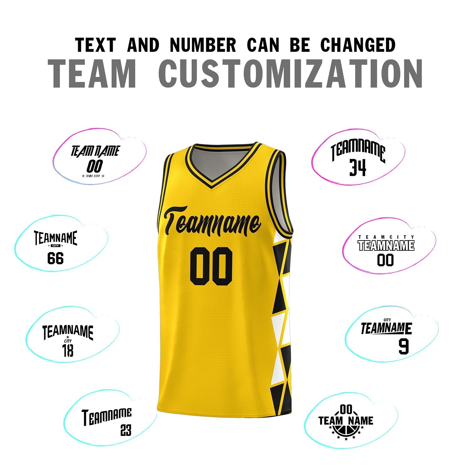 Custom Gold Black-White Side Two-Color Triangle Splicing Sports Uniform Basketball Jersey