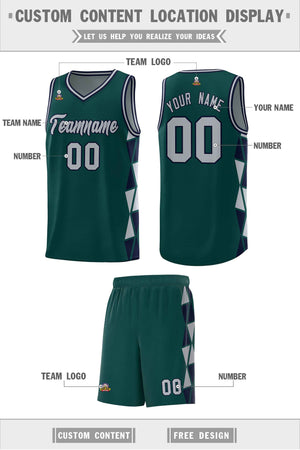 Custom Midnight Green Gray-Navy Side Two-Color Triangle Splicing Sports Uniform Basketball Jersey