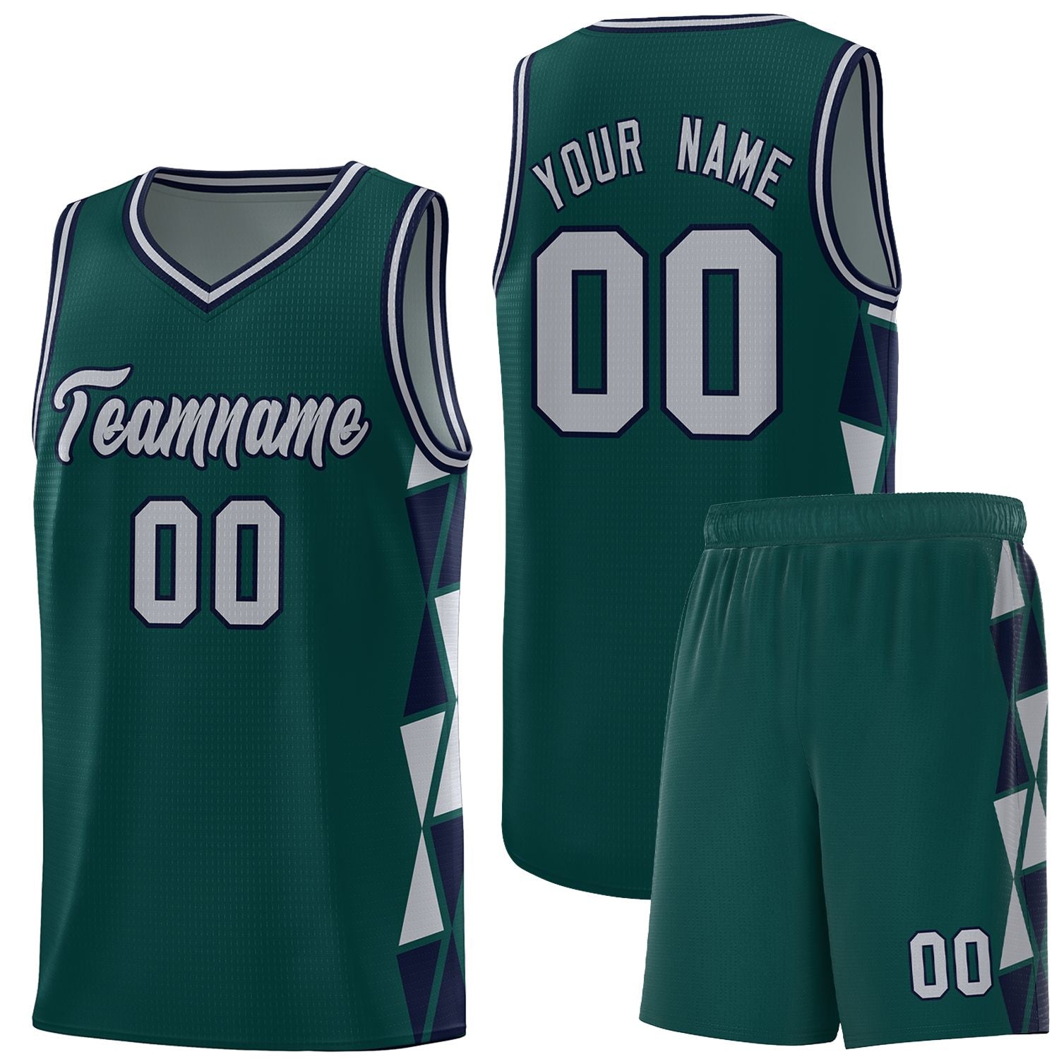 Custom Midnight Green Gray-Navy Side Two-Color Triangle Splicing Sports Uniform Basketball Jersey