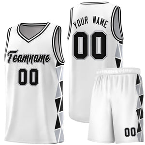 Custom White Black-Gray Side Two-Color Triangle Splicing Sports Uniform Basketball Jersey