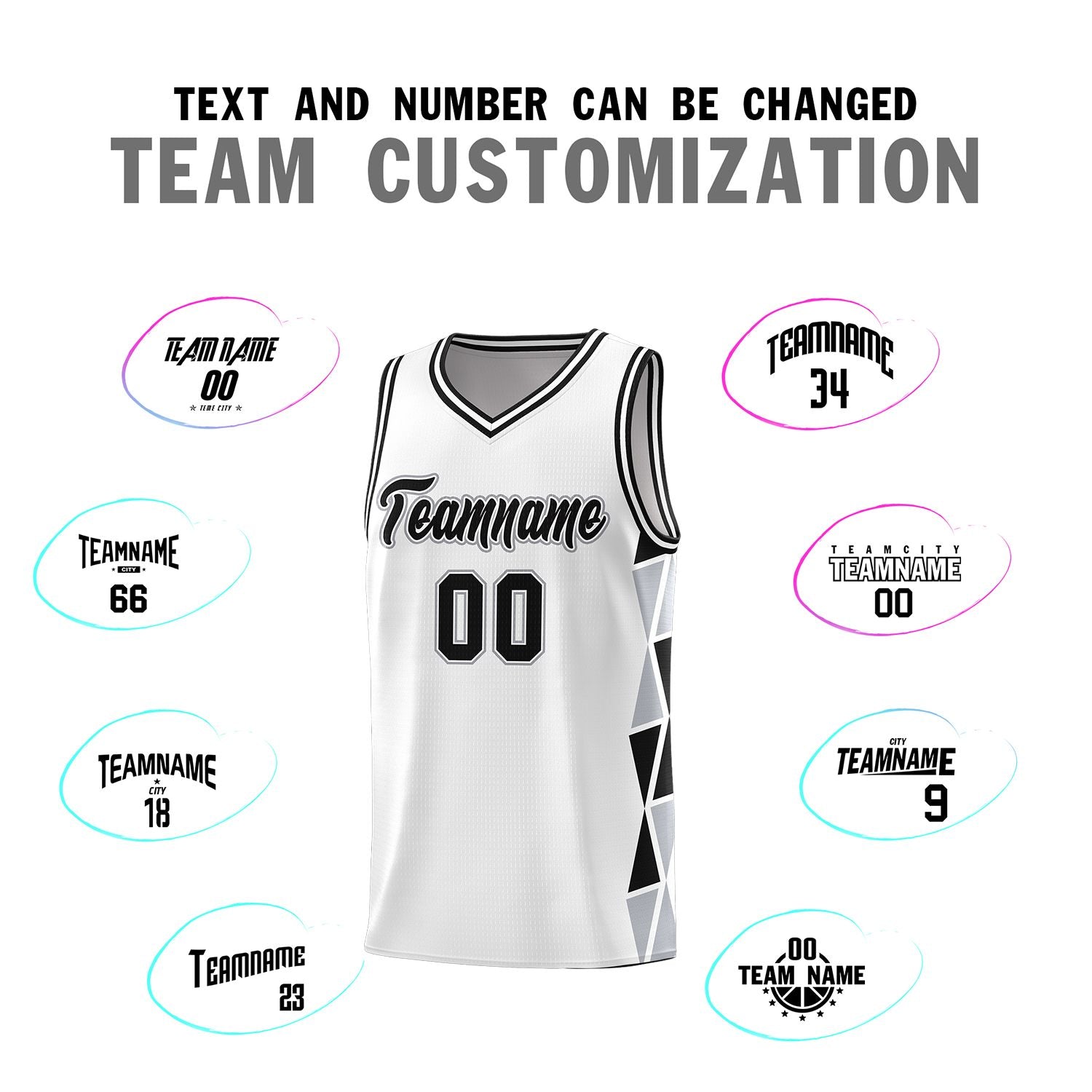 Custom White Black-Gray Side Two-Color Triangle Splicing Sports Uniform Basketball Jersey