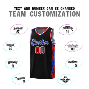 Custom Black Royal-Red Side Two-Color Triangle Splicing Sports Uniform Basketball Jersey