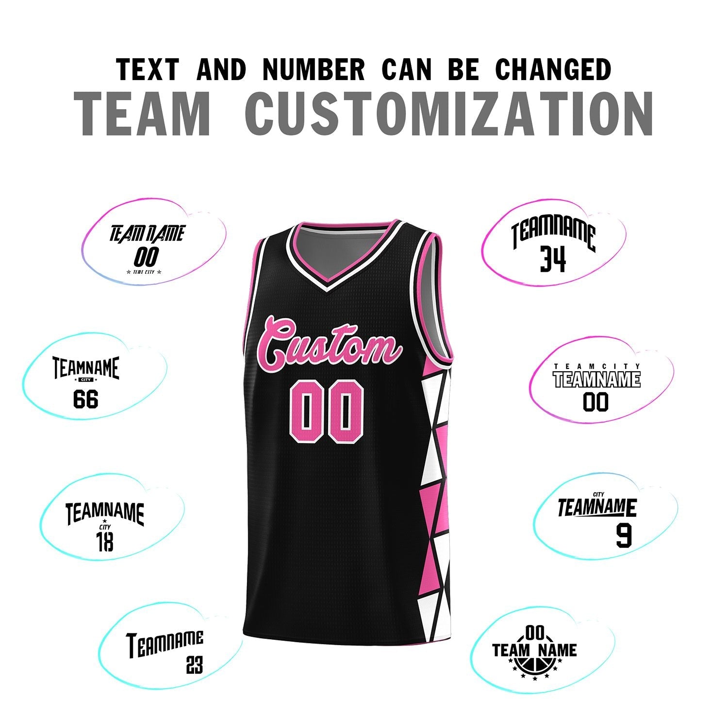 Custom Black Pink-White Side Two-Color Triangle Splicing Sports Uniform Basketball Jersey