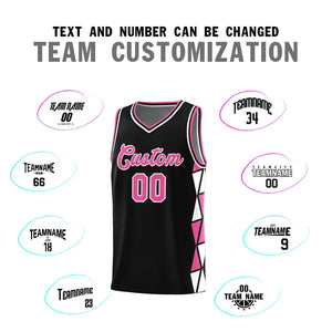 Custom Black Pink-White Side Two-Color Triangle Splicing Sports Uniform Basketball Jersey