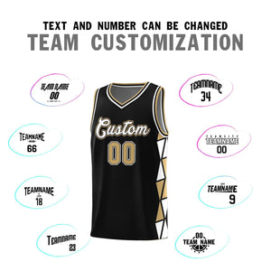 Custom Black Old Gold-White Side Two-Color Triangle Splicing Sports Uniform Basketball Jersey