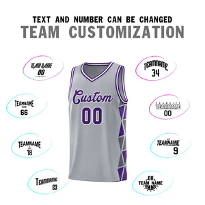 Custom Gray Purple-Dark Gray Side Two-Color Triangle Splicing Sports Uniform Basketball Jersey