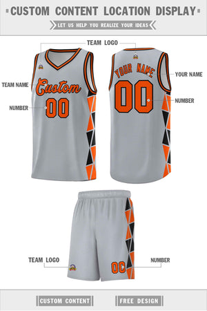 Custom Gray Orange-Black Side Two-Color Triangle Splicing Sports Uniform Basketball Jersey