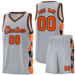 Custom Gray Orange-Black Side Two-Color Triangle Splicing Sports Uniform Basketball Jersey