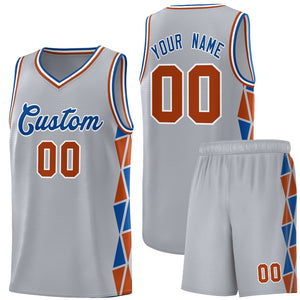 Custom Gray Royal-Texas Orange Side Two-Color Triangle Splicing Sports Uniform Basketball Jersey