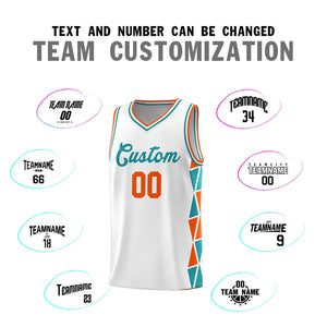 Custom White Orange-Aqua Side Two-Color Triangle Splicing Sports Uniform Basketball Jersey