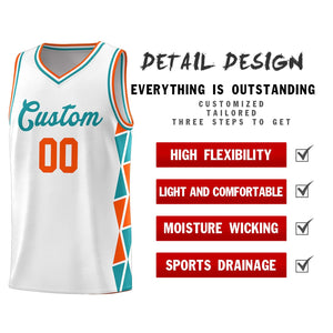 Custom White Orange-Aqua Side Two-Color Triangle Splicing Sports Uniform Basketball Jersey