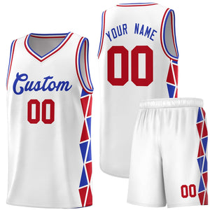 Custom White Royal-Red Side Two-Color Triangle Splicing Sports Uniform Basketball Jersey