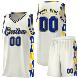 Custom Cream Royal-Gold Side Two-Color Triangle Splicing Sports Uniform Basketball Jersey