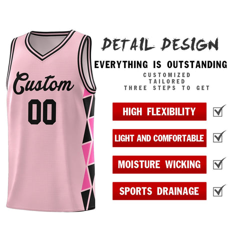 Custom Light Pink Black-Pink Side Two-Color Triangle Splicing Sports Uniform Basketball Jersey