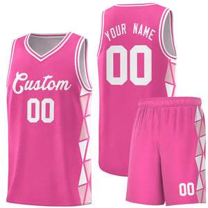 Custom Pink White-Light Pink Side Two-Color Triangle Splicing Sports Uniform Basketball Jersey