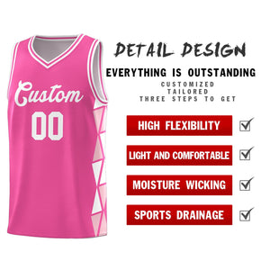 Custom Pink White-Light Pink Side Two-Color Triangle Splicing Sports Uniform Basketball Jersey