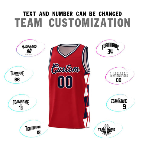 Custom Red Navy-White Side Two-Color Triangle Splicing Sports Uniform Basketball Jersey