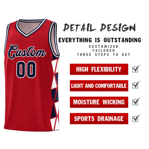 Custom Red Navy-White Side Two-Color Triangle Splicing Sports Uniform Basketball Jersey