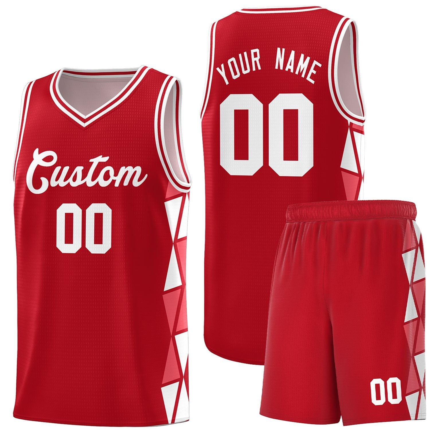 Custom Red Light Red-White Side Two-Color Triangle Splicing Sports Uniform Basketball Jersey