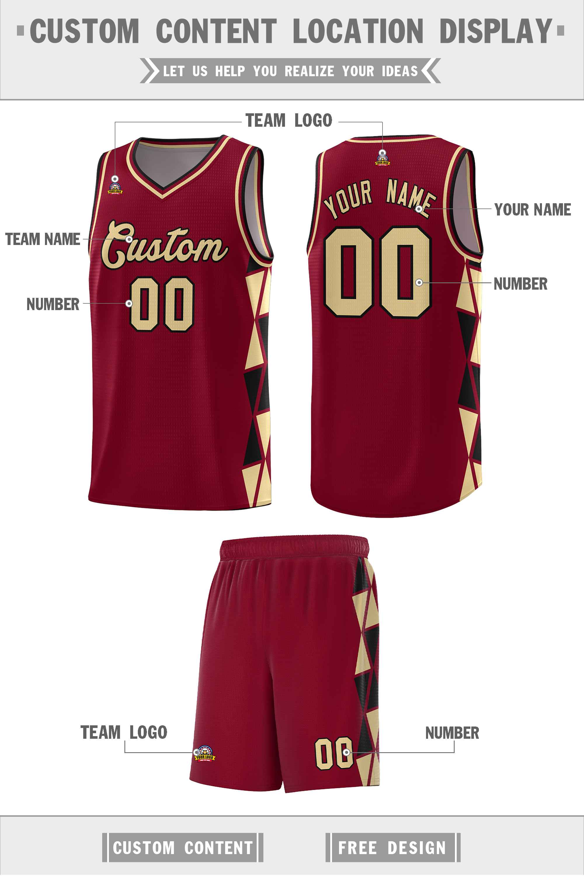 Custom Crimson Khaki-Black Side Two-Color Triangle Splicing Sports Uniform Basketball Jersey