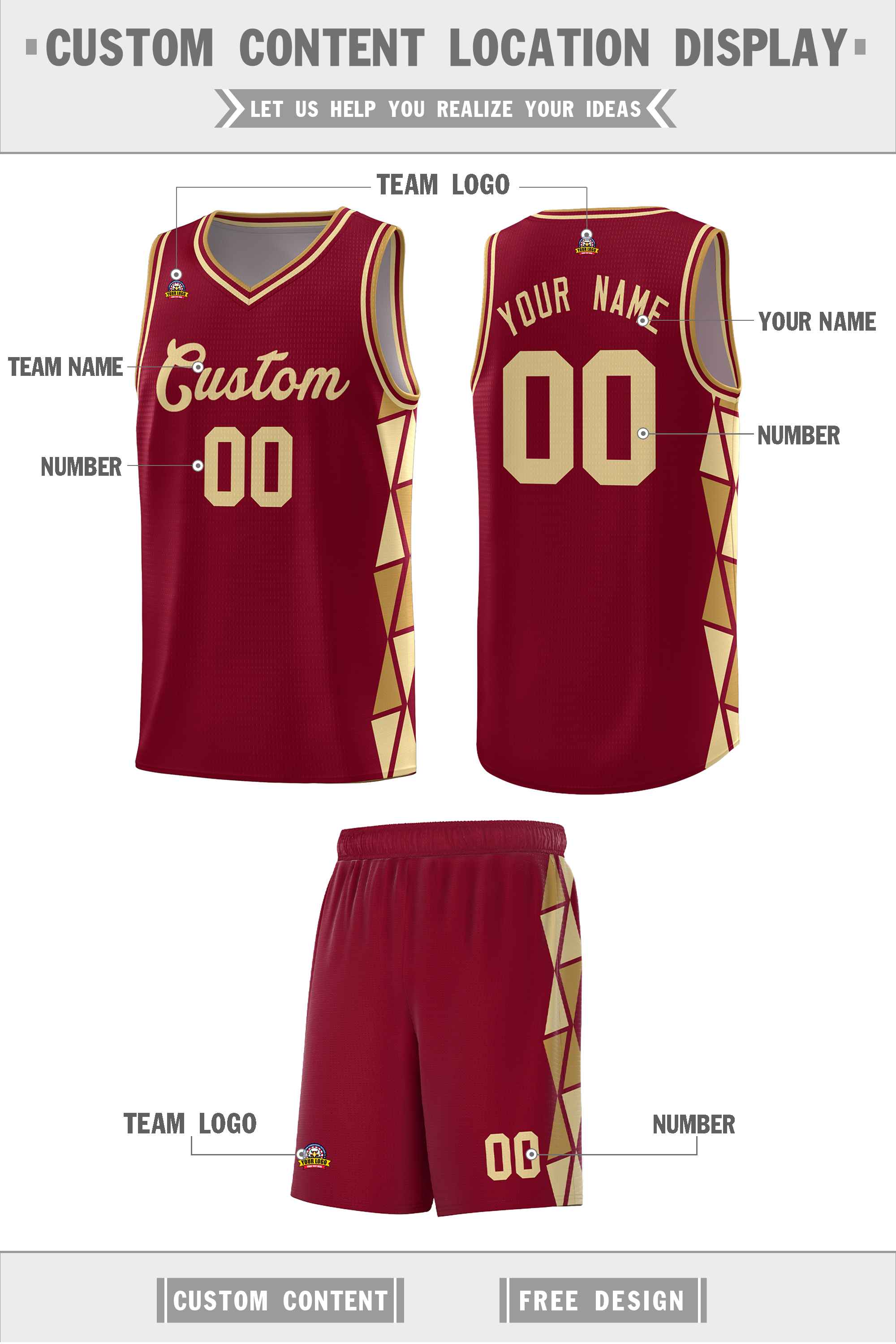 Custom Crimson Old Gold-Khaki Side Two-Color Triangle Splicing Sports Uniform Basketball Jersey