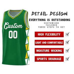 Custom Kelly Green White-Gold Side Two-Color Triangle Splicing Sports Uniform Basketball Jersey