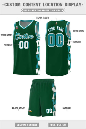 Custom Green Aqua-White Side Two-Color Triangle Splicing Sports Uniform Basketball Jersey