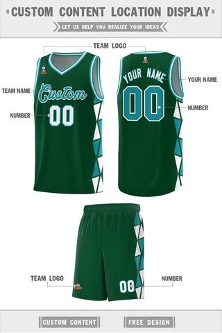Custom Green Aqua-White Side Two-Color Triangle Splicing Sports Uniform Basketball Jersey