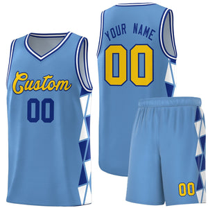 Custom Light Blue Royal-White Side Two-Color Triangle Splicing Sports Uniform Basketball Jersey