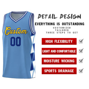 Custom Light Blue Royal-White Side Two-Color Triangle Splicing Sports Uniform Basketball Jersey